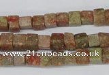 CCU52 15.5 inches 6*6mm cube New unakite beads wholesale