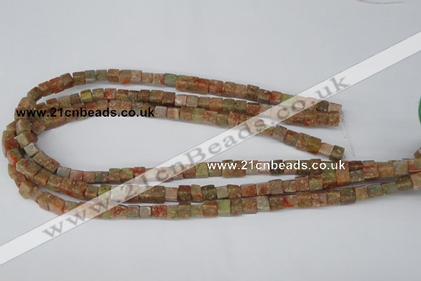 CCU52 15.5 inches 6*6mm cube New unakite beads wholesale