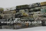 CCU521 15.5 inches 4*13mm cuboid moss agate beads wholesale