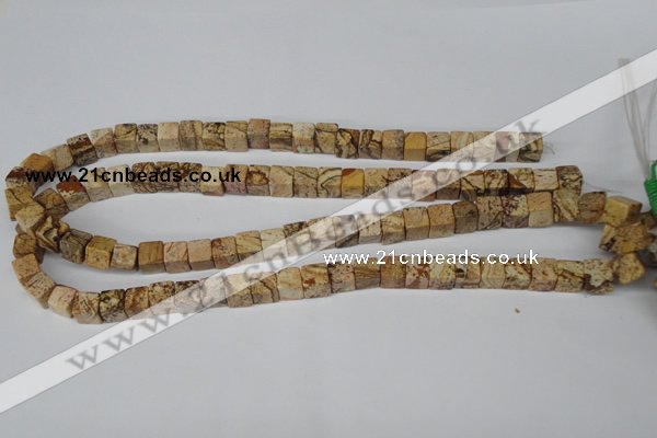 CCU65 15.5 inches 8*8mm cube picture jasper beads wholesale