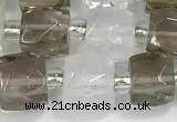 CCU751 15 inches 8*8mm faceted cube white crystal & smoky quartz beads