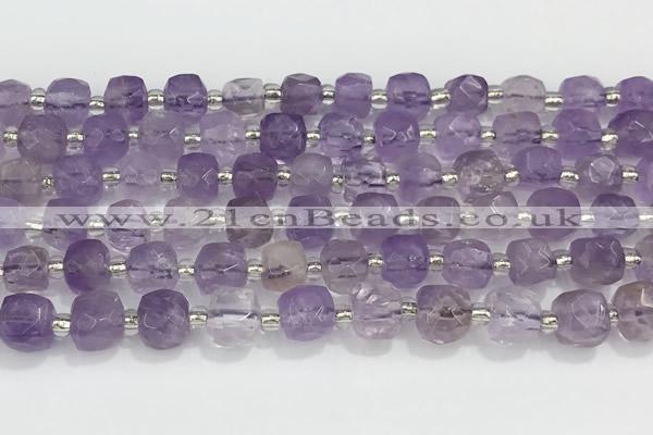 CCU758 15 inches 8*8mm faceted cube ametrine beads