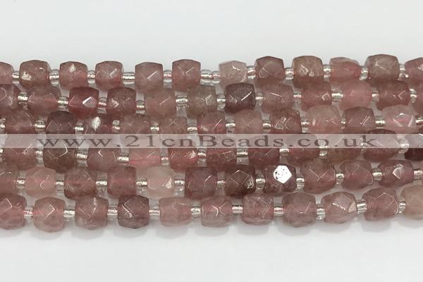 CCU760 15 inches 8*8mm faceted cube strawberry quartz beads