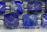 CCU765 15 inches 8*8mm faceted cube lapis lazuli beads