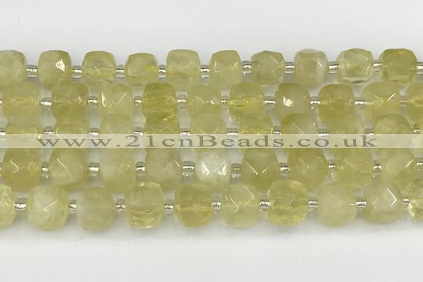 CCU774 15 inches 10*10mm faceted cube lemon quartz beads