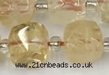 CCU775 15 inches 10*10mm faceted cube citrine beads