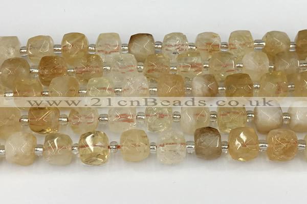 CCU775 15 inches 10*10mm faceted cube citrine beads