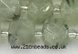 CCU776 15 inches 10*10mm faceted cube green rutilated quartz beads