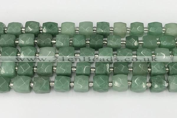 CCU777 15 inches 10*10mm faceted cube green aventurine beads