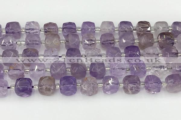 CCU779 15 inches 10*10mm faceted cube ametrine beads