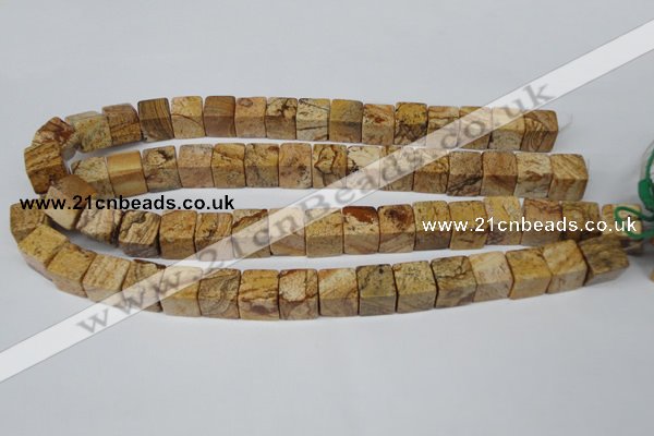 CCU80 15.5 inches 12*12mm cube picture jasper beads wholesale