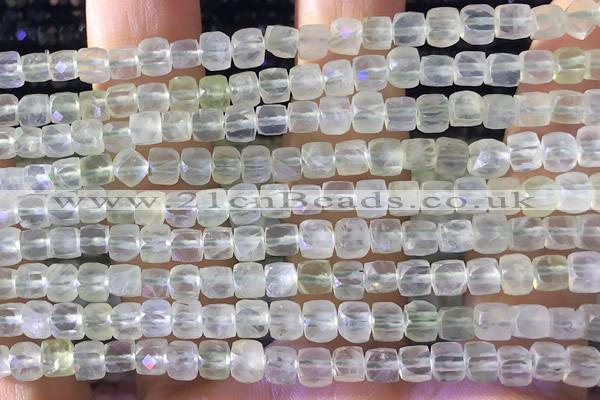 CCU802 15 inches 4mm faceted cube prehnite beads