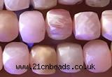 CCU807 15 inches 4mm faceted cube pink opal beads