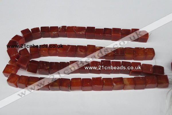 CCU81 15.5 inches 12*12mm cube red agate beads wholesale