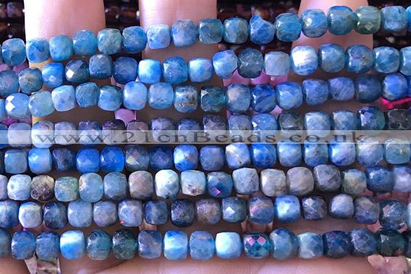 CCU810 15 inches 4mm faceted cube apatite beads