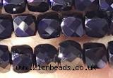 CCU815 15 inches 4mm faceted cube black tourmaline beads