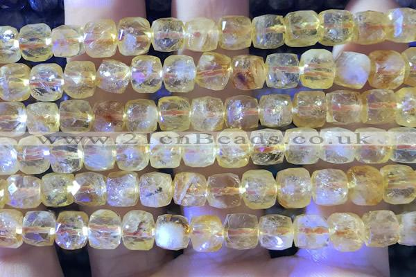 CCU817 15 inches 6mm faceted cube citrine beads