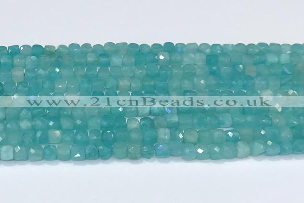 CCU835 15 inches 4mm faceted cube amazonite beads