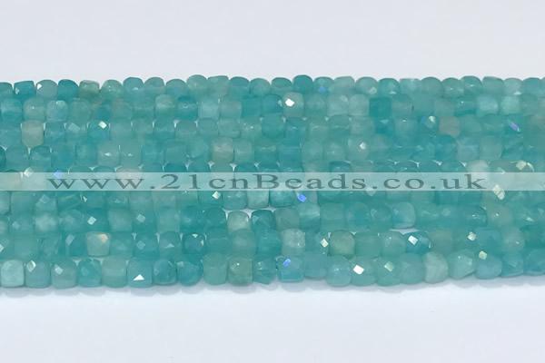 CCU835 15 inches 4mm faceted cube amazonite beads