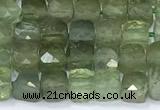 CCU839 15 inches 4mm faceted cube green apatite beads