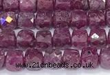 CCU842 15 inches 4mm faceted cube ruby beads