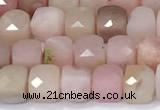 CCU848 15 inches 4mm faceted cube pink opal beads