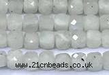 CCU870 15 inches 4mm faceted cube white moonstone beads