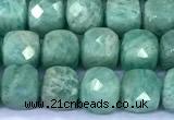 CCU881 15 inches 4mm faceted cube amazonite beads
