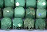 CCU882 15 inches 4mm faceted cube green grass agate beads