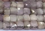 CCU883 15 inches 4mm faceted cube kunzite beads