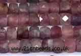 CCU889 15 inches 4mm faceted cube tourmaline beads