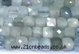 CCU903 15 inches 5mm - 6mm faceted cube aquamarine beads
