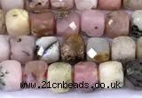 CCU905 15 inches 5mm - 6mm faceted cube pink opal beads