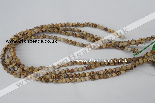 CCU95 15.5 inches 4*4mm cube picture jasper beads wholesale