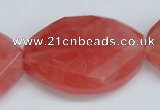 CCY168 15.5 inches 25*35mm twisted & faceted oval cherry quartz beads