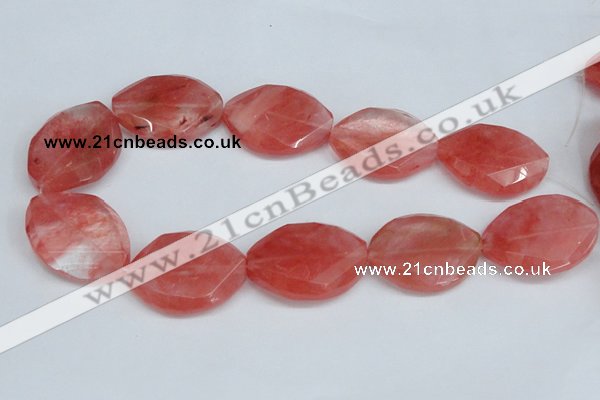 CCY168 15.5 inches 25*35mm twisted & faceted oval cherry quartz beads