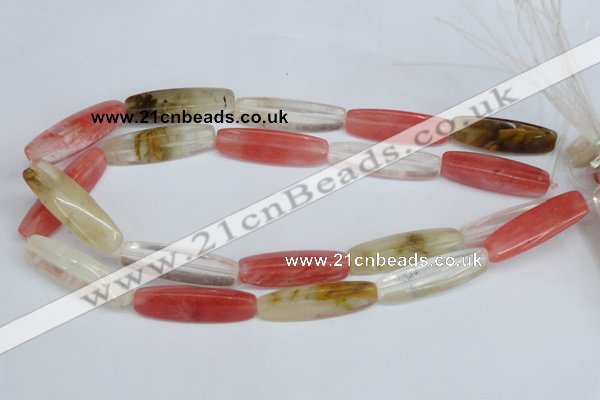 CCY211 15.5 inches 12*40mm trihedron volcano cherry quartz beads