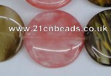 CCY214 15.5 inches 30mm flat round volcano cherry quartz beads