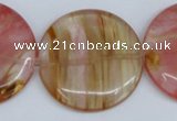 CCY215 15.5 inches 40mm flat round volcano cherry quartz beads