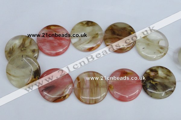 CCY215 15.5 inches 40mm flat round volcano cherry quartz beads