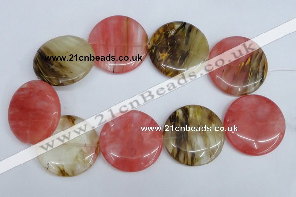 CCY216 15.5 inches 45mm flat round volcano cherry quartz beads