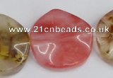 CCY229 15.5 inches 30mm wavy coin volcano cherry quartz beads