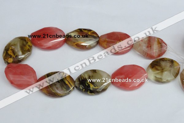 CCY233 25*35mm twisted & faceted oval volcano cherry quartz beads