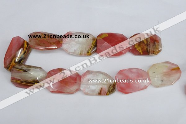 CCY234 30*40mm twisted & faceted rectangle volcano cherry quartz beads