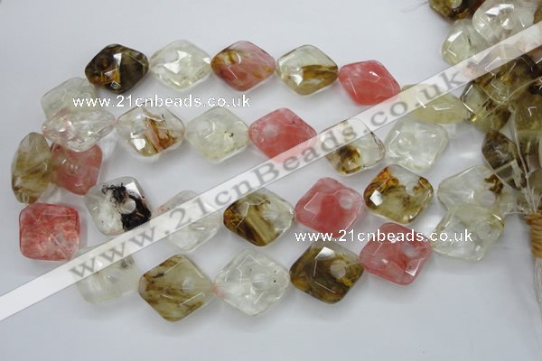 CCY440 15.5 inches 22*22mm faceted diamond volcano cherry quartz beads