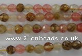 CCY501 15.5 inches 6mm faceted round volcano cherry quartz beads