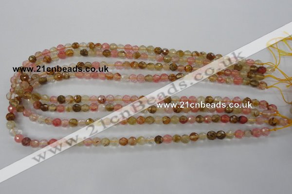 CCY501 15.5 inches 6mm faceted round volcano cherry quartz beads