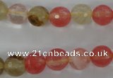 CCY503 15.5 inches 10mm faceted round volcano cherry quartz beads