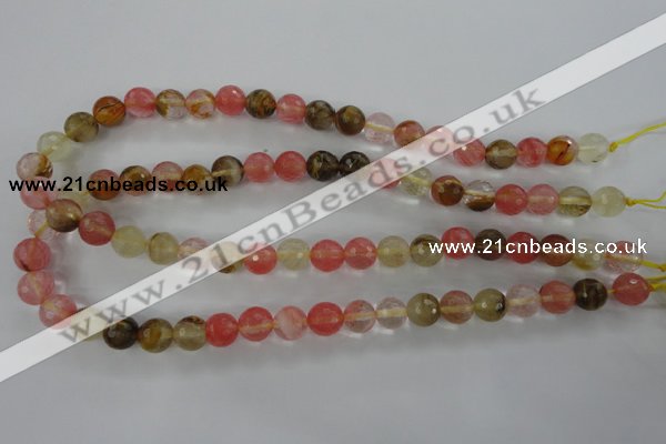 CCY503 15.5 inches 10mm faceted round volcano cherry quartz beads