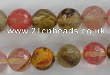 CCY504 15.5 inches 12mm faceted round volcano cherry quartz beads